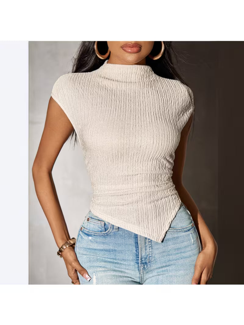 Summer Women's Sleeveless Turtleneck Tank Top, Irregular Hem Design Casual Outerwear