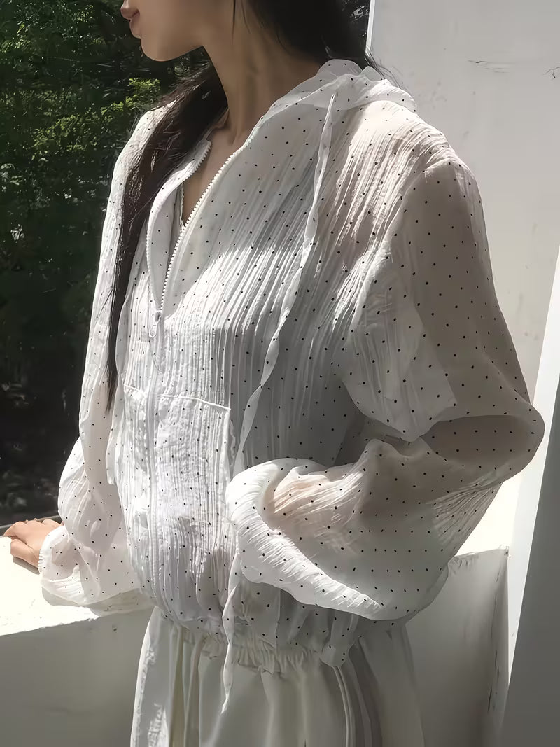 Korean Style Sunscreen Jacket Summer Lightweight Breathable Top Loose Polka Dot Loose Hooded Sweatshirt - Directional