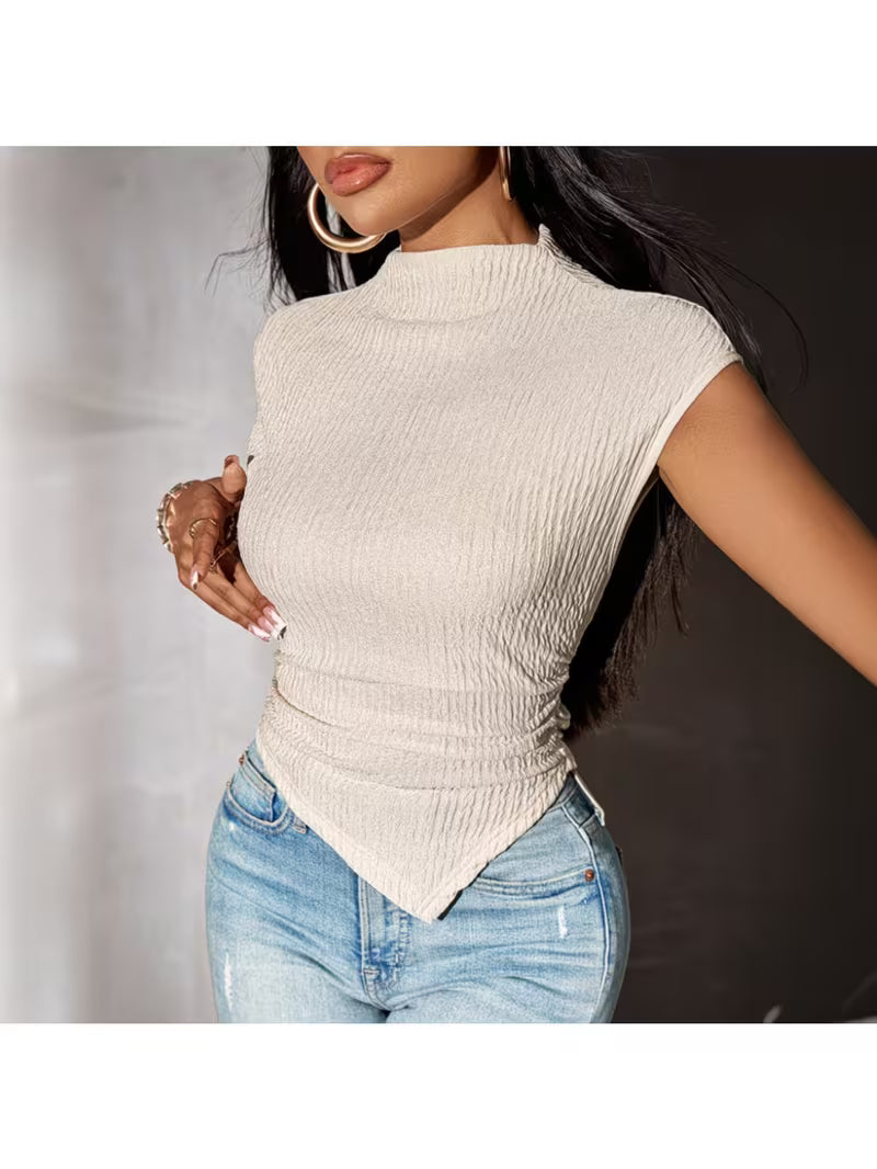 Summer Women's Sleeveless Turtleneck Tank Top, Irregular Hem Design Casual Outerwear