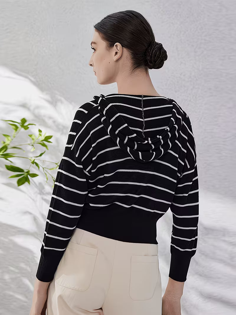 Womens Clothing Ladies Clothes Stripe Hooded Cardigan Linen Sweaters Hoodie