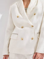 Women's Luxury Linen Blazer, 95% Linen with 100% Lining, Italian Inspired Double-Breasted Relaxed Fit Jacket, Lightweight Breathable Fabric