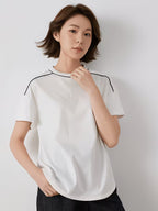 Women'S Spring And Summer T-Shirt with Short Sleeves, Crew Neck, Relaxed Fit, Drop Shoulders, Contrast Stitching, Curved Hem