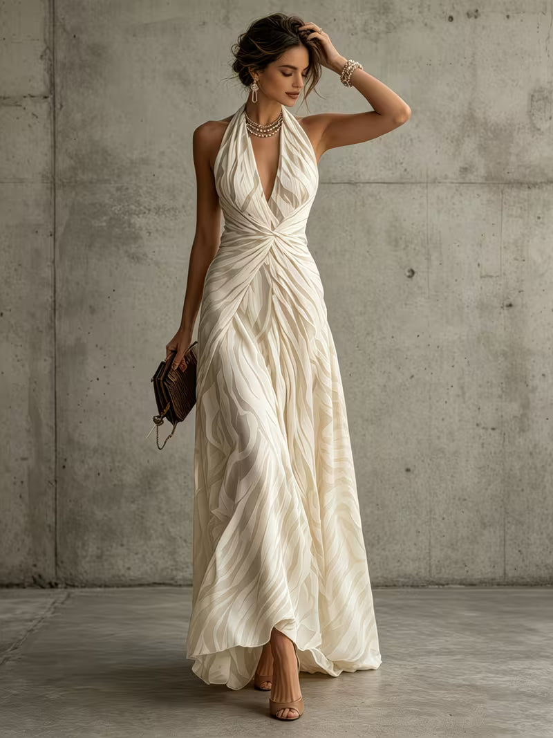 Elegant Pleated Fabric Pleated See-Through Zebra Stripe Suspender Dress, a Must-Have