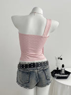 French Pure Desire Hot Polka Dot Off-Shoulder Vest Women'S Summer Hot Slim Bow Tie Strap One-Shoulder Camisole Top