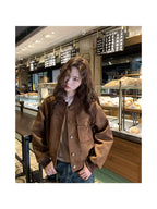 New American Retro Baseball Jacket Women, Small Short Locomotive Style Cardigan Jacket Loose and Thin Versatile Top Ins Tide