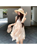 Women'S Strapless Chiffon Mini Dress, Ruffled Hem with Rhinestones, Sweet Casual Style
