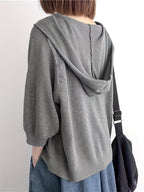 Fine Cardigan Jacket Women'S New Solid Loose Hooded Outerwear Thin Hollow Out Three-Quarter Sleeve Top
