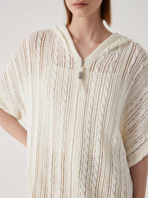 100% Linen | Half Sleeve, Hooded, Flared Hem, Solid Color, Vintage Style