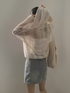 New Age-Reducing Hollow Jacquard Drawstring Hem Long Sleeve Hooded Lace Sunscreen Coat