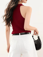 Women's Sleeveless V-Neck Vest Sweater - Sleeveless Suspender Top with V-Neck Neckline, High Elasticity Tunic for Spring Summer Outerwear, Korean Style
