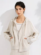 Effortless Linen Hooded Jacket For Women, 100% Linen Shell With 100% Lining, Full-Zip Relaxed Fit, Breathable Natural Fiber Outerwear