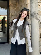 Summer Patchwork Fake Two-Piece Collar Casual Long Sleeve Fashion Easy Style Shirt