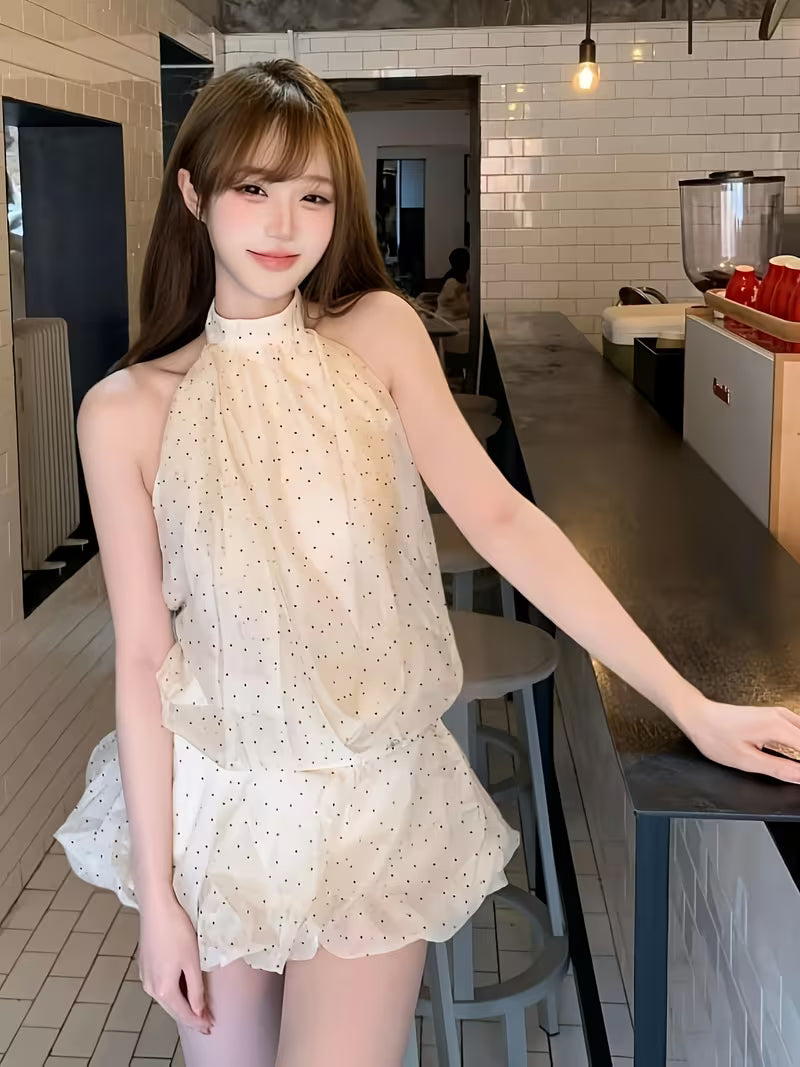 New Women's Polka Dot Backless Chiffon Dress, 2026 Summer New Arrival, Exquisitely Beautiful and Ethereal, Waist-Cinching, Hot Style, Halter Neck, Flared Puffy Skirt, Trendy Backless Polka Dot Dress