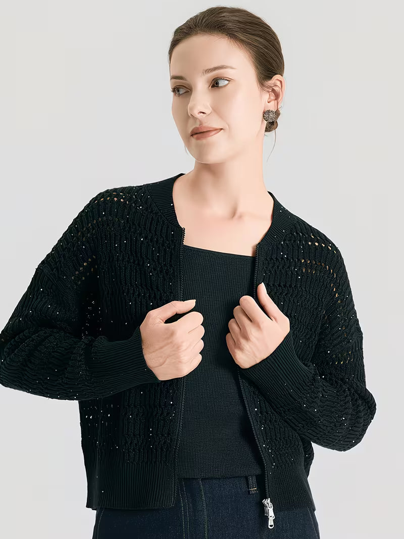 100% Linen 7-Gauge Openwork Cardigan, 2/24 Nm Yarn Waist-Cinching V-Neck Jacket, Lightweight And Breathable Knitwear