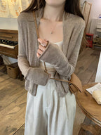 New Solid Color Cardigan Women'S Thin Sunscreen Outerwear Long Sleeve Top