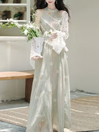 New Fashion Elegant Temperament Vacation Style Lace Striped Decorative Off-The-Shoulder Waist-Cinching Dress, Women'S Long Dress