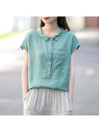 Peter Pan Collar Vintage Loose Shirt, Summer Age-reducing 2026 New Short-sleeve Fashion Top for Women