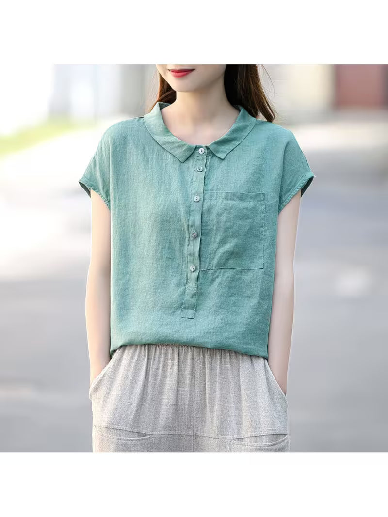 Peter Pan Collar Vintage Loose Shirt, Summer Age-reducing 2026 New Short-sleeve Fashion Top for Women
