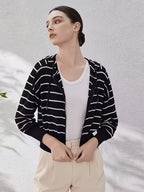 Womens Clothing Ladies Clothes Stripe Hooded Cardigan Linen Sweaters Hoodie