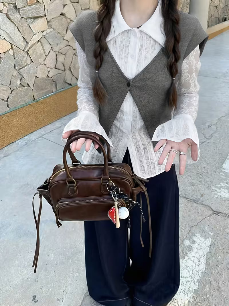 Summer Patchwork Fake Two-Piece Collar Casual Long Sleeve Fashion Easy Style Shirt