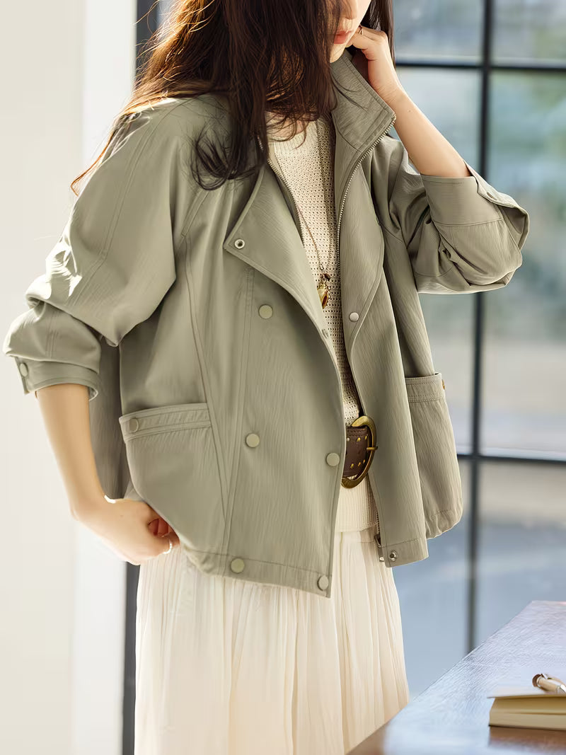Women's Spring/Summer New Style Trench Coat 2-in-1 Look Loose Jacket Elegant Temperament Spring/Summer New Women's Raglan Sleeve Loose Casual Short Coat