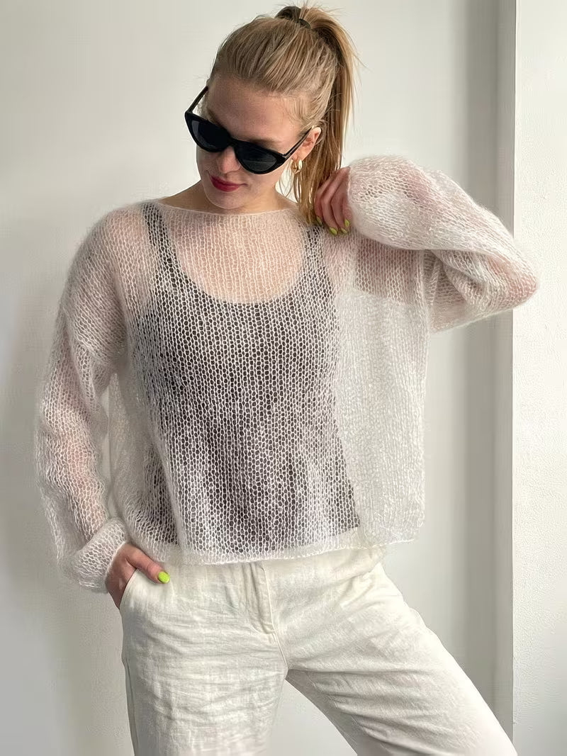 Women's Casual Elegant Sweater, Loose-Fit Solid Color Top