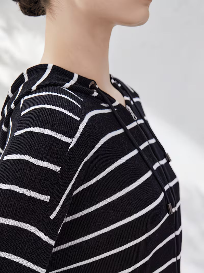 Womens Clothing Ladies Clothes Stripe Hooded Cardigan Linen Sweaters Hoodie
