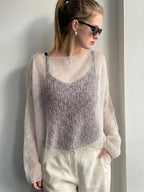 Women's Casual Elegant Sweater, Loose-Fit Solid Color Top