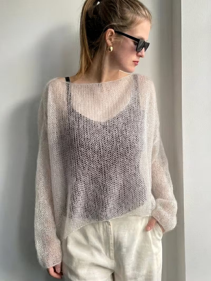 Women's Casual Elegant Sweater, Loose-Fit Solid Color Top