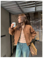 New American Retro Baseball Jacket Women, Small Short Locomotive Style Cardigan Jacket Loose and Thin Versatile Top Ins Tide