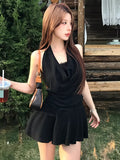 Mini Dress | New Spring And Summer Halter Neck with Fake Two-Piece Design, Waist- And Pure Desire Style Women'S Dress