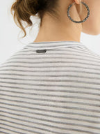Women's Viscose Striped T-Shirt - Soft Round Neck Short Sleeve Suitable for Summer Casual & -Casual Wear, -Line Regular Fit -Fit Top, Non- Suitable for Office, Semi-Formal Events, Year-Round Layering