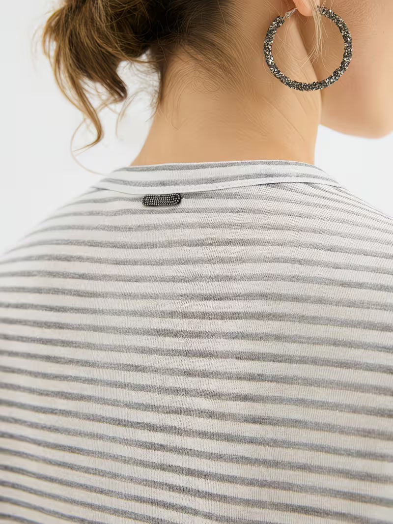Women's Viscose Striped T-Shirt - Soft Round Neck Short Sleeve Suitable for Summer Casual & -Casual Wear, -Line Regular Fit -Fit Top, Non- Suitable for Office, Semi-Formal Events, Year-Round Layering