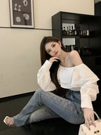 Elegant Off-Shoulder Blouse for Women with a Directional Design And Ruffled Details
