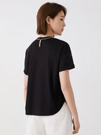 Women'S Spring And Summer T-Shirt with Short Sleeves, Crew Neck, Relaxed Fit, Drop Shoulders, Contrast Stitching, Curved Hem