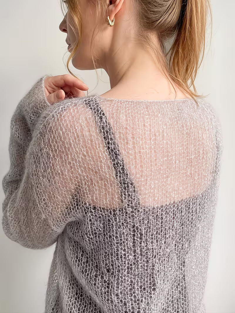 Women's Casual Elegant Sweater, Loose-Fit Solid Color Top