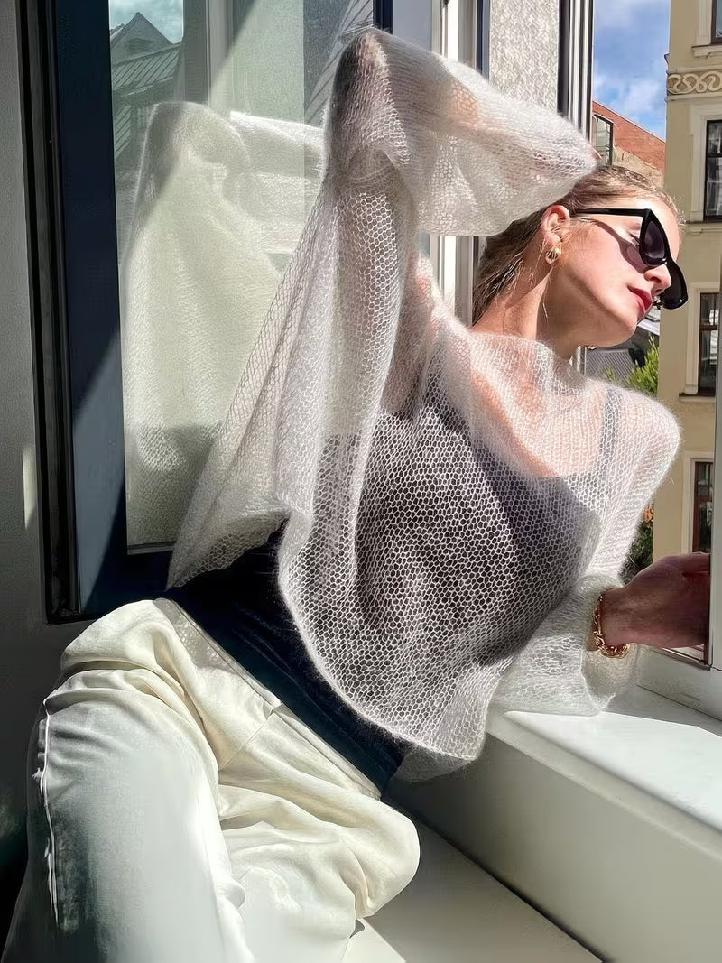 Women's Casual Elegant Sweater, Loose-Fit Solid Color Top
