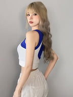 Spicy Tank Top, Group Style Jazz Dance Slim Fit Cropped Belly-Baring Dance Top, Color-Block 2-in-1 Look, Irregular Outerwear