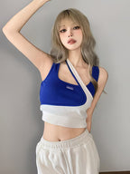 Spicy Tank Top, Group Style Jazz Dance Slim Fit Cropped Belly-Baring Dance Top, Color-Block 2-in-1 Look, Irregular Outerwear