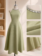 Halter Neck Rhinestone Embellished Sleeveless Slim Waist Dress for Women Daily Office Dating Casual Wear