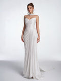 Women's Strapless Ruched Wrap Evening Gown - Dusty Pink Shimmery Chiffon Floor-Length Dress