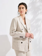 Women's Luxury Linen Blazer, 95% Linen with 100% Lining, Italian Inspired Double-Breasted Relaxed Fit Jacket, Lightweight Breathable Fabric
