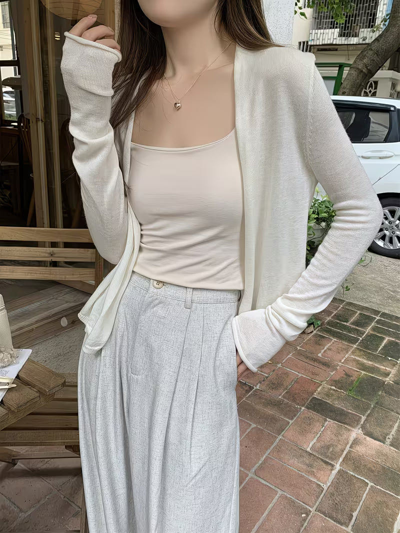 New Solid Color Cardigan Women'S Thin Sunscreen Outerwear Long Sleeve Top
