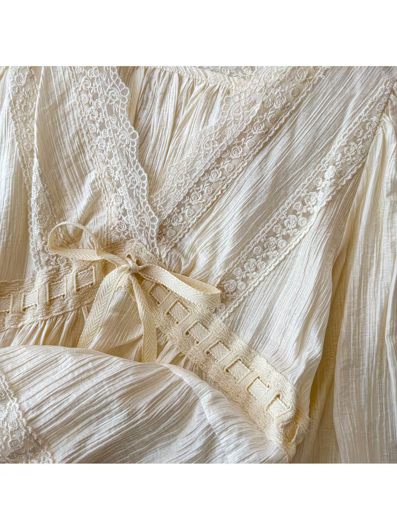 French-Style Gentle And Sweet Women'S Shirt, New V-Neck Lace Trim, Tie-Dye Lantern Sleeves, Loose And Top