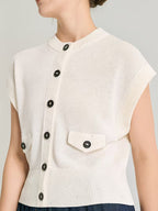 100% Linen Sequin Vest Women's Sleeveless Cardigan Elegant Round Neck Button Up Female Clothing