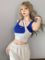 Spicy Tank Top, Group Style Jazz Dance Slim Fit Cropped Belly-Baring Dance Top, Color-Block 2-in-1 Look, Irregular Outerwear