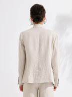 Women's Luxury Linen Blazer, 95% Linen with 100% Lining, Italian Inspired Double-Breasted Relaxed Fit Jacket, Lightweight Breathable Fabric