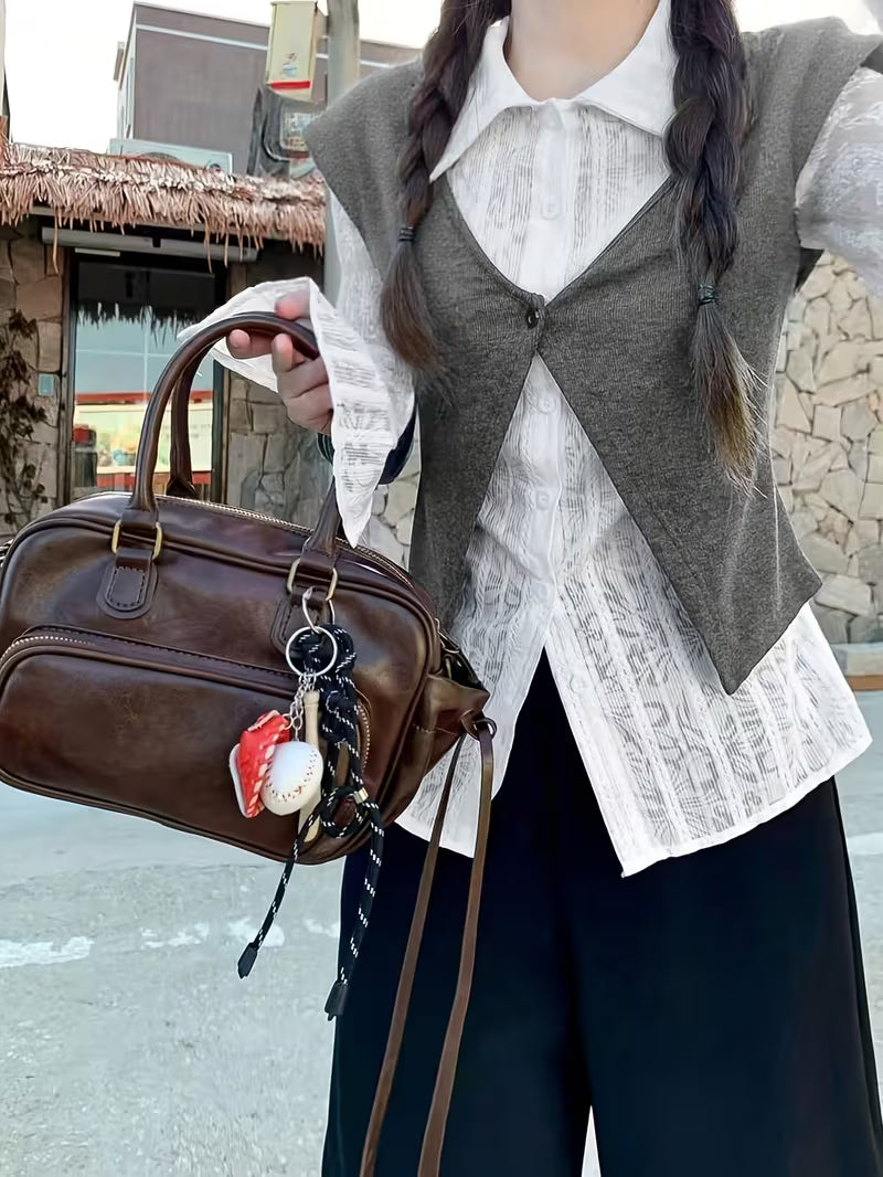 Summer Patchwork Fake Two-Piece Collar Casual Long Sleeve Fashion Easy Style Shirt