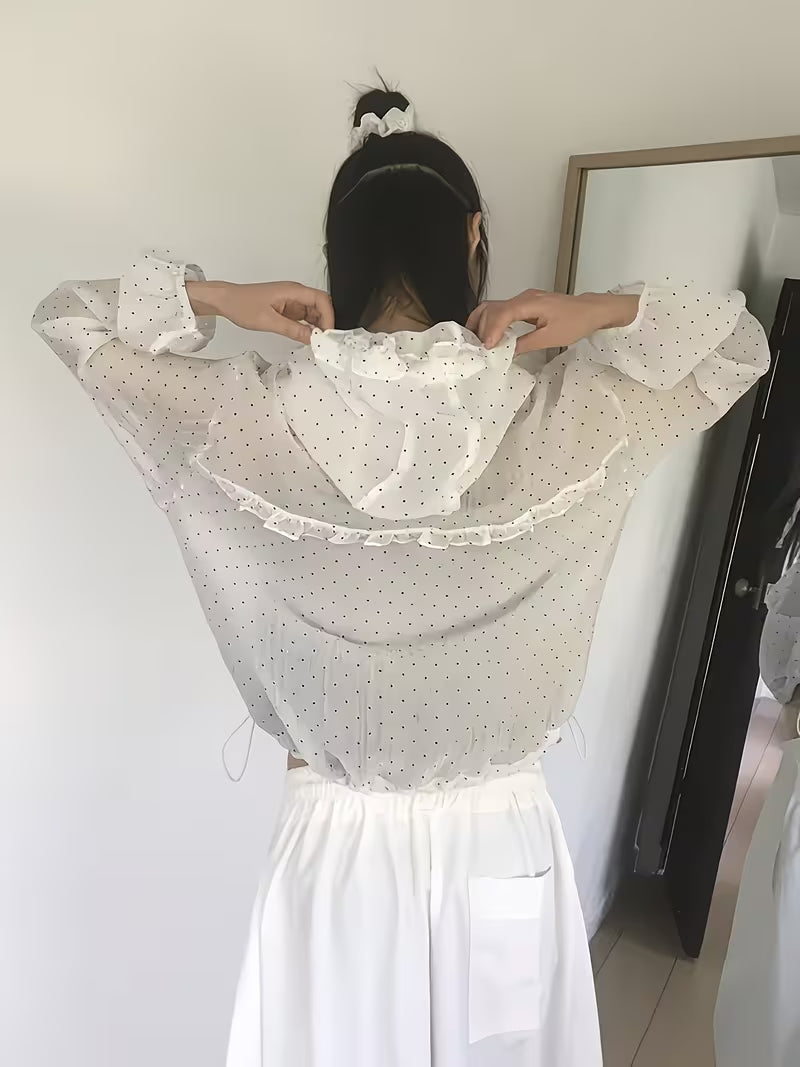 Korean Style Sunscreen Jacket Summer Lightweight Breathable Top Loose Polka Dot Loose Hooded Sweatshirt - Directional