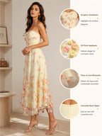 Women's Strapless Floral Embroidered Long Dress, Relaxed Silhouette for Date Night Vacation Daily Wear